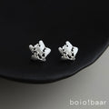 Matte Silver Stitched Star Stud Earrings Openwork Design view 1