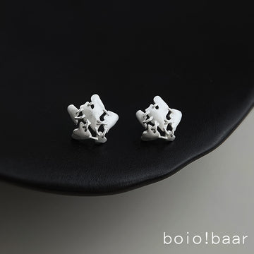 Matte Silver Stitched Star Stud Earrings Openwork Design