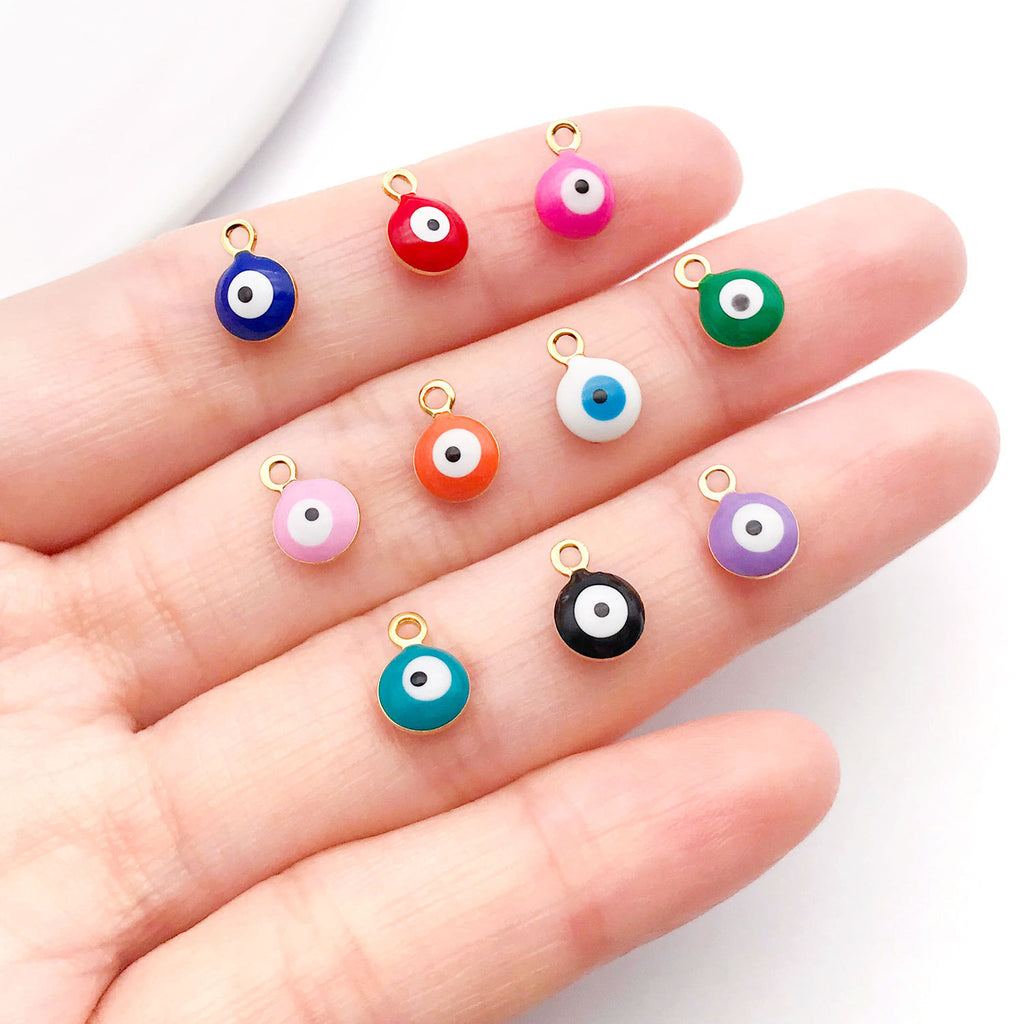 Gold Stainless Steel Round Turkish Evil Eye Charm Pendant for DIY Earrings Necklace Jewelry