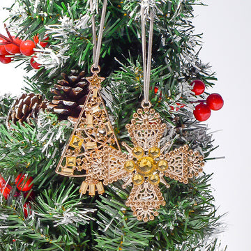 Rose Gold Rhinestone Christmas Tree Cross Ornament Charm