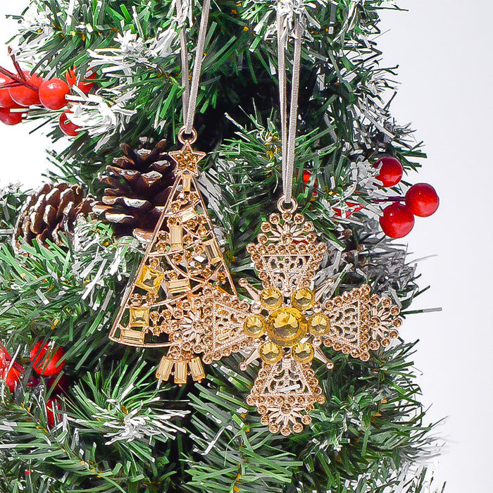 Yellow Rhinestone Tree Cross Pendant Ornament Two Styles