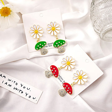 White Daisy and Mushroom Dangle Earrings in Two Colors