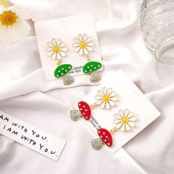 White Daisy and Mushroom Dangle Earrings in Two Colors