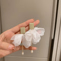 White Organza Flower Long Drop Earrings Fashion Jewelry Accessories view 6
