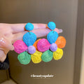 Multicolor Woven Disc Flower Drop Earrings with Polished Metal Accents view 2
