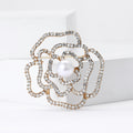 Open Crystal Camellia Brooch in Gold and Silver Tones view 3
