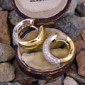 Gold Clear Pavé Cubic Zirconia Wide Huggie Hoop Earrings view 3