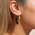 Gold Thick Hoop Earrings Black White Oil Drip Inlay Stainless view 3
