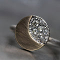Two Tone Brushed Gold Crystal Half Moon Finger Ring view 2