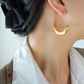Boat Shape Hammered Textured Hoop Earrings Gold Or Steel view 4