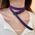Purple And Black Layered Faux Leather Buckle Choker Necklace view 3