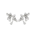 Silver Crystal Leaf Stud Earrings with Clear Floral Branch Design view 5