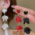 Heart and Petal Cascade Drop Earrings in Ivory with Polished Details view 2