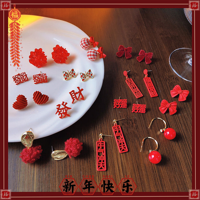 Red Festive Stud And Drop Earrings Four Style Assortment
