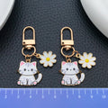 White Cat and Daisy Enamel Clip Keychain Eight-Style Collection view 2
