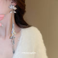Silver Tone Layered Leaf Vine Long Drop Stud Earrings view 3