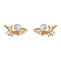 Gold Whale Stud Earrings Pearl Crystal Accent Pair view 5