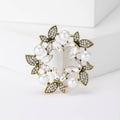 Floral Wreath Brooch with Faux Pearls and Crystal Leaves view 2