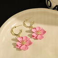 Ten Color Layered Five Petal Flower Gold Tone Hoop Earrings view 7