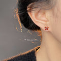 Amber Orange Marquise Flower Crystal Stud Earrings Gold view 2