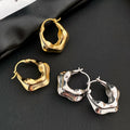 Irregular Sculpted Metal Hoop Huggie Earrings Statement Pair view 4