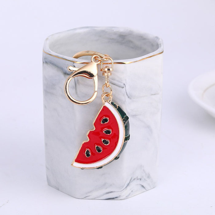 Enamel Watermelon Slice Keychains Green Rind Rhinestones 3 Colors