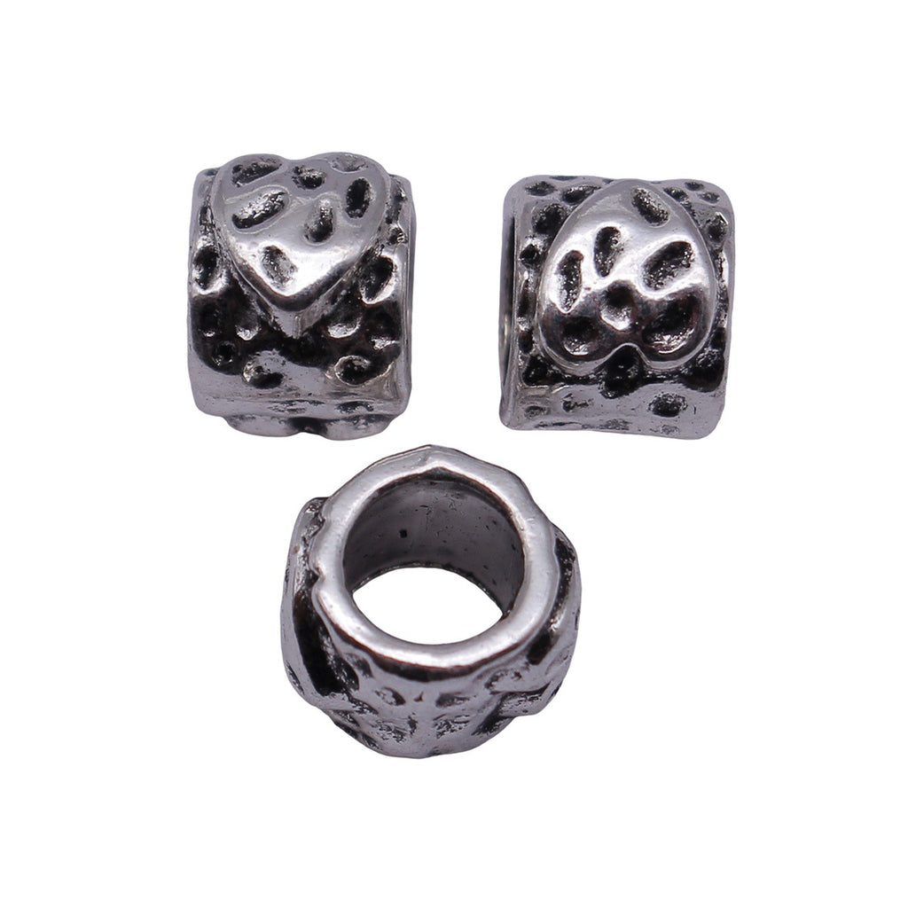 10x8.8x7.7mm 1.7g Antique Silver Tone Zinc Alloy Hammered Heart Texture Large Hole Spacer Beads for Bracelet