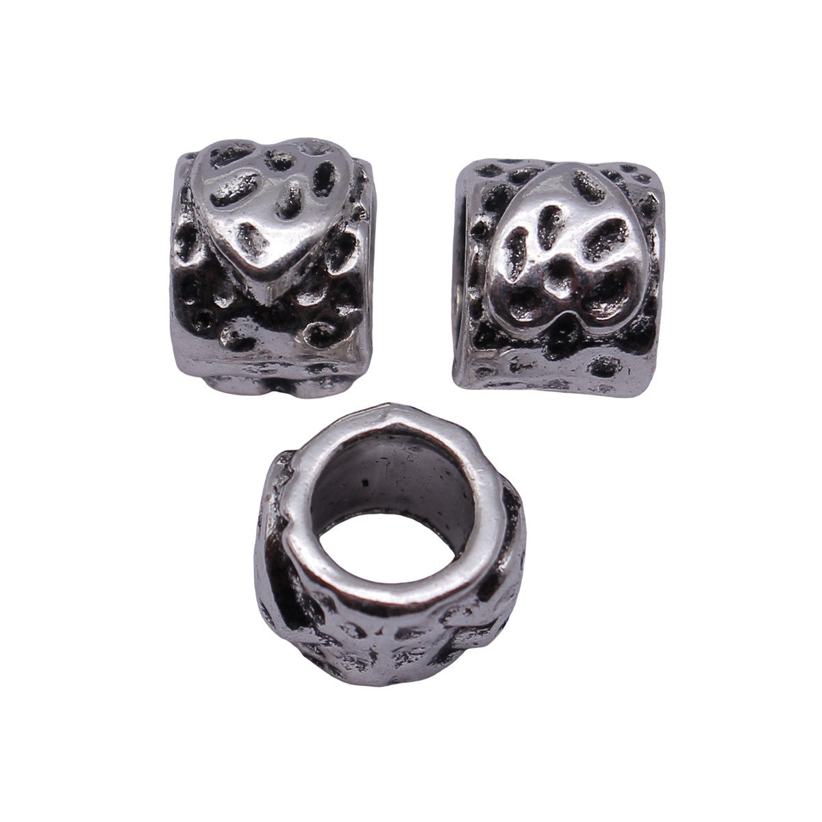 10x8.8x7.7mm 1.7g Antique Silver Tone Zinc Alloy Hammered Heart Texture Large Hole Spacer Beads for Bracelet