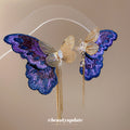 Purple Embroidered Butterfly Earrings with Gold Tone Tassels view 2