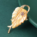 Gold Shell Leaf Brooch with Pink Rhinestone Ladybug view 2