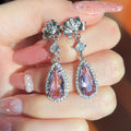 Floral Teardrop Crystal Earrings in Three Colors With Clear Stone Accents view 1