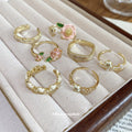 Gold Open Rings Pearl Heart Flower Double Band Styles view 3