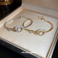 Double Heart Crystal Bracelet In Gold Tone Or Silver Tone view 1