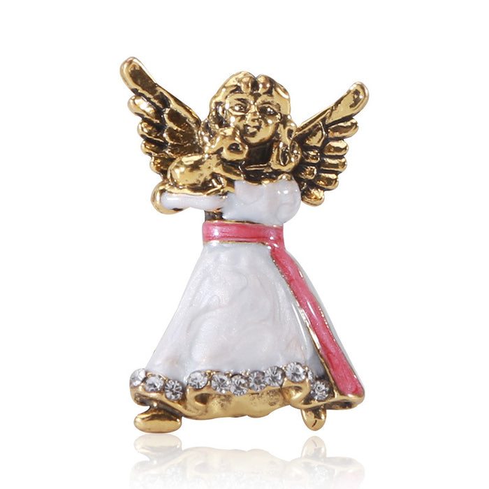 Angel With Dog Brooch With Decorative Crystal And Enamel Details