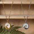 Phoenix Relief Shell Disc Pendant Necklace Gold Steel view 2