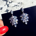 Silver Tone Marquise Crystal Leaf Cluster Drop Earrings view 1