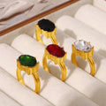 Oval Faceted Glass Statement Ring in Four Jewel Colors view 2