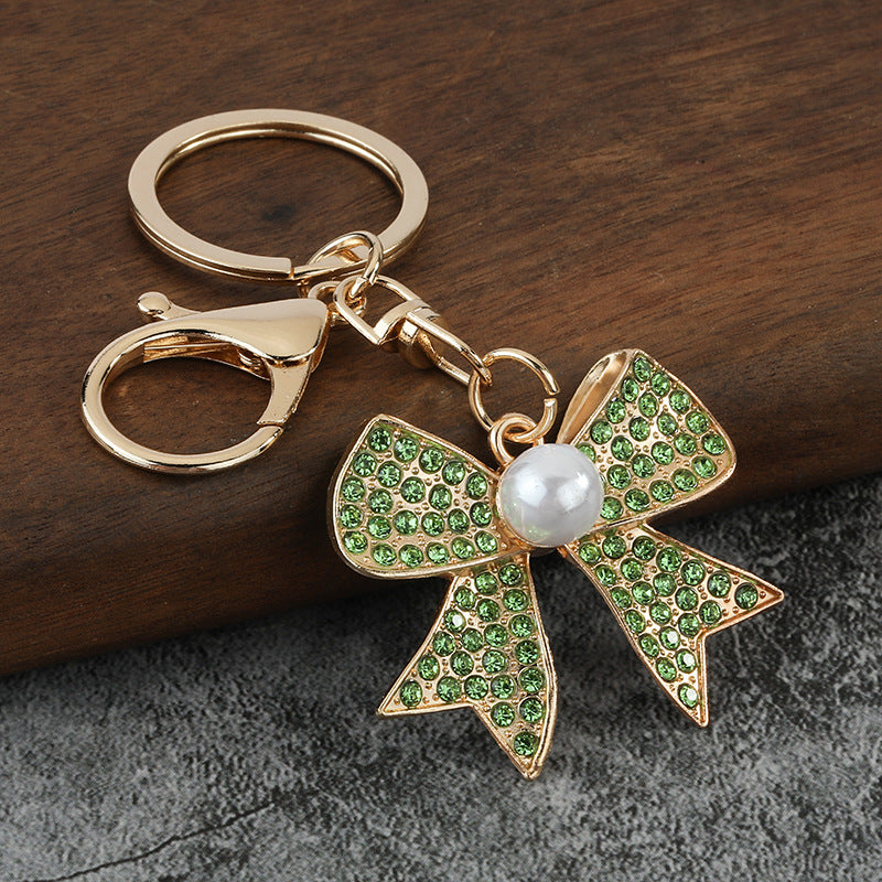 Full Rhinestone Bow Keychain Elegant Women's Bag Charm Car Key Ring