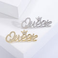 Crystal Queen Script Brooch With Polished Metal And Sculpted Decorative Details view 2