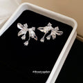 Silver Crystal Leaf Stud Earrings with Clear Floral Branch Design view 2