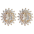 Gold Oval Clear Crystal Halo Stud Earrings Sunburst Pair view 5