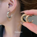 Chunky C Hoop Stud Earrings in Ten Textured Styles view 2