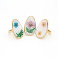 Gold Tone Long Oval Pressed Flower Statement Rings in Three Colors view 2