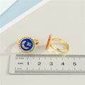 Gold Tone Round Enamel Moon and Star Adjustable Rings in Four Colors view 2