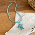 Beaded Starfish Pendant Necklace in Green and Blue view 6