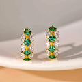 Gold Tone Green Marquise Stone Huggie Hoop Earrings view 2