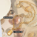 Gold Dual Layer Paperclip Chain Irregular Pendant Necklace view 2