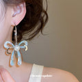 Silver Bow Pearl Tassel Hook Earrings Statement Jewelry view 4