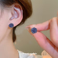 Dark Purple Rose Flower Stud Earrings Statement Pair view 2