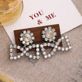 Silver Rhinestone Flower Stud Open Bow Dangle Earrings view 3